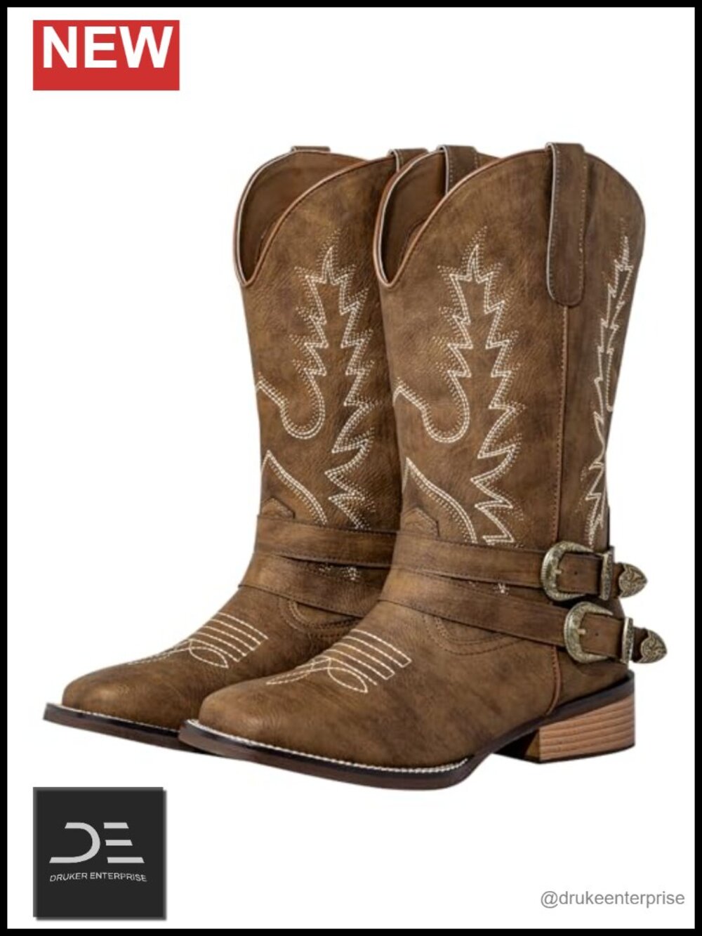 Extra Wide Calf Cowgirl Boots - Mid-Calf Square Toe PU Leather Western Boots